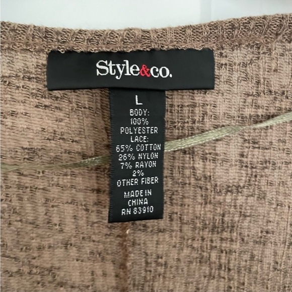 Style & Co Brown and Beige Lace Panel Sweater Scoop Neck Size L - Picture 3 of 7